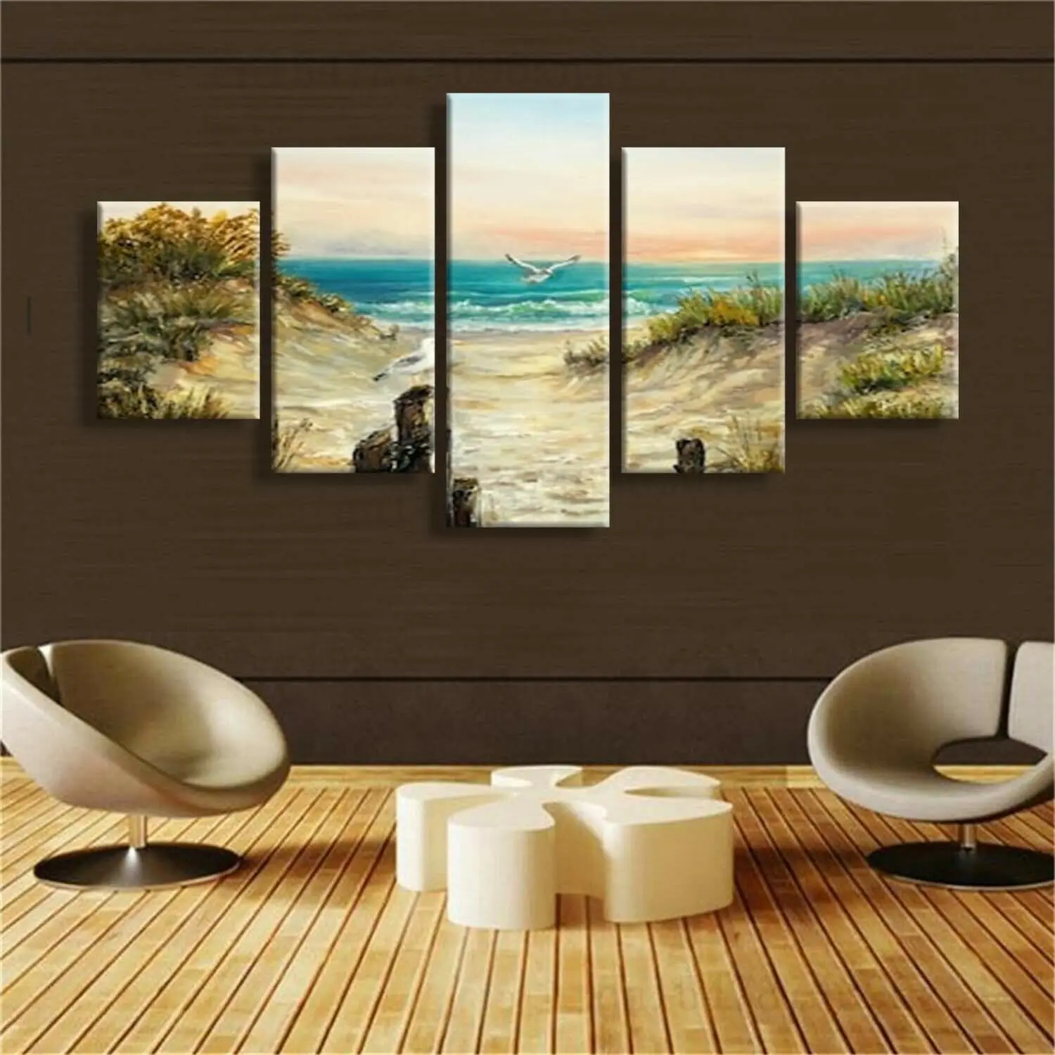 

Плакат на стену с изображением песчаного пляжа для гостиной, домашний декор, картины, декор для комнаты, 5 панелей, искусство на холсте без рамки