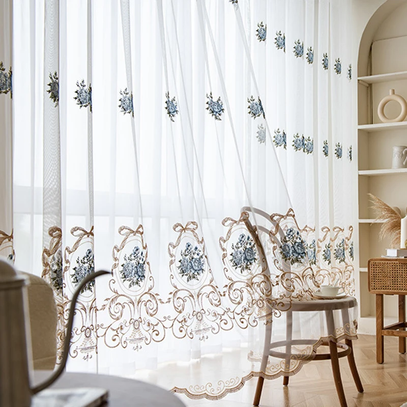 

Романтичные европейские шторы с вышивкой для гостиной, сетчатые вуали, прозрачные драпированные шторы с кружевным низом, оконные жалюзи # E