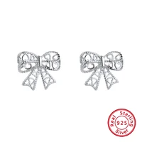 1 pair romantic bowknot 925 sterling silver earrings for women charm fine jewelry fashion luxury sweet ear studs