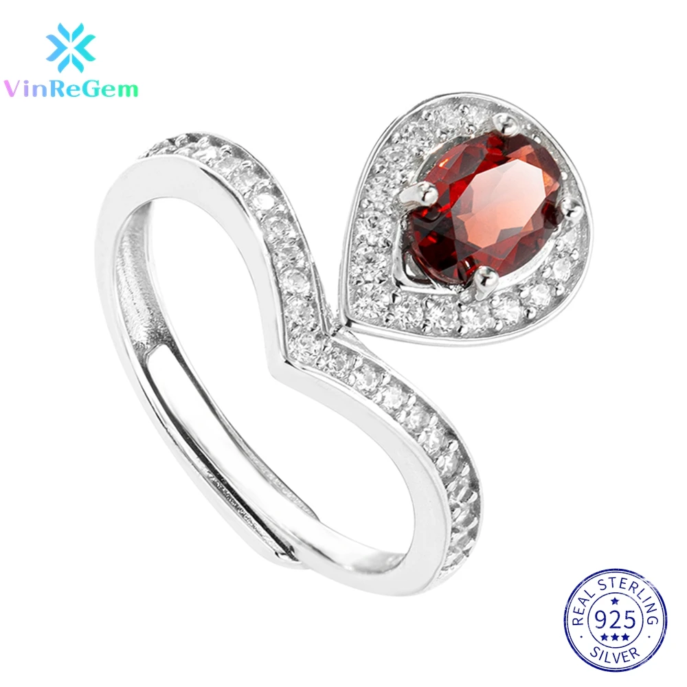 

Vinregem Genuine 925 Sterling Silver Pear 2CT VVS1 Garnet Simulated Moissanite Crown Ring for Women Retro Jewelry Drop shipping