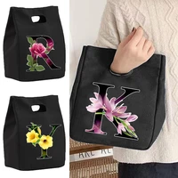 insulated canvas lunch bag for womens functional lunch box portable thermal food picnic bag flower color pattern storage pouch