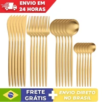 24pcs gold stainless steel tableware set knife fork spoon flatware set cutlery set for bright light kitchen dinner tableware