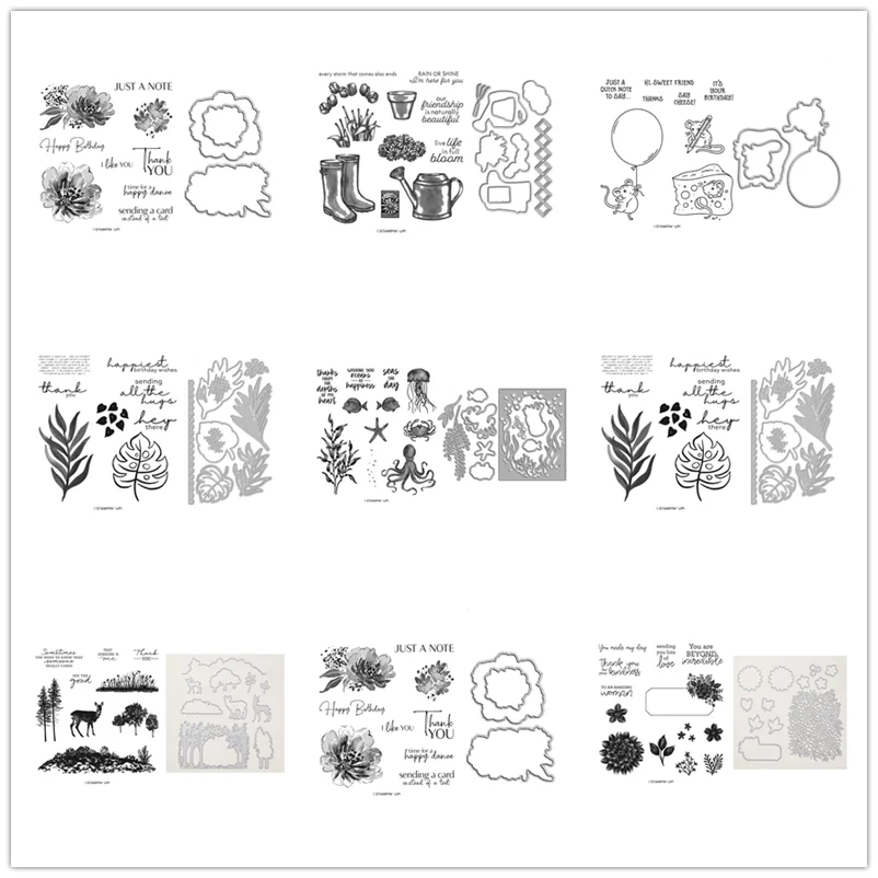 

Cutting Dies Clear Stamps Catalog Grassy Grove Seas the Day Words Hedgehog Flowers Scrapbooking Paper Making Craft Card