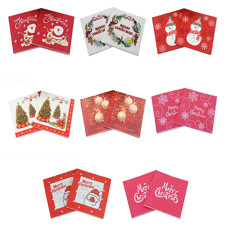 

20Pcs/Pack Christmas Paper Napkins Square Tissues Merry Christmas Decorations Home New Year Party Tableware Supplies