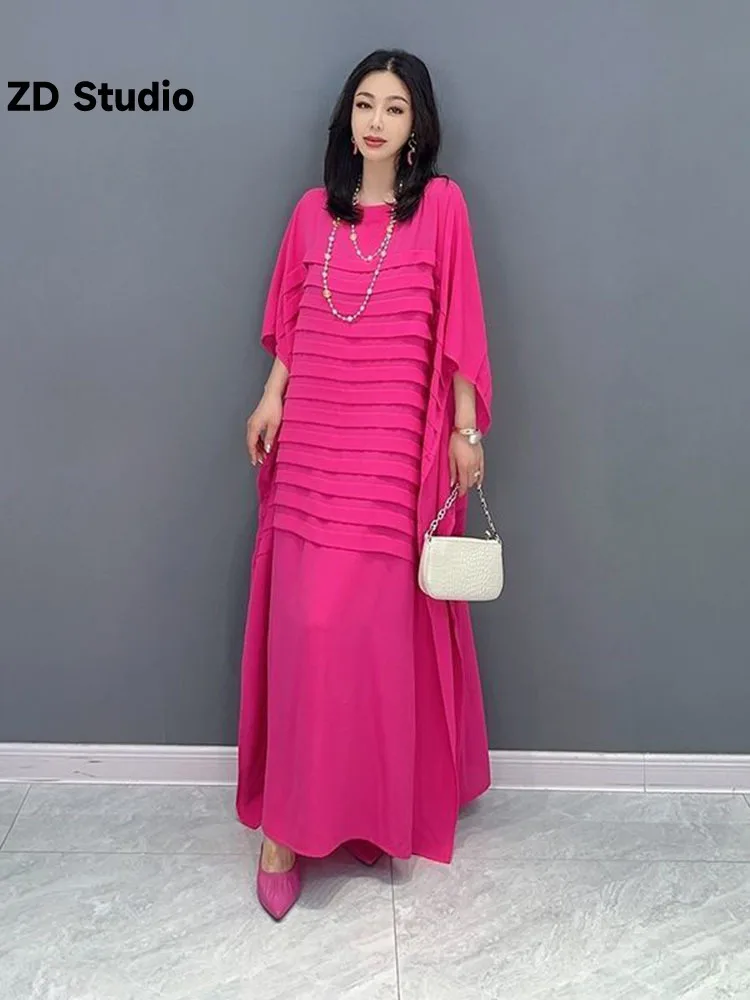 

[ZD Studio] Europe Station 2023 New Dress Bat Sleeves Show Thin Large Loose Cover Belly Girl