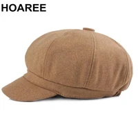 hoaree camel autumn winter hat women newsboy cap woolen vintage octagonal cap casual elastic hat female painter british cap