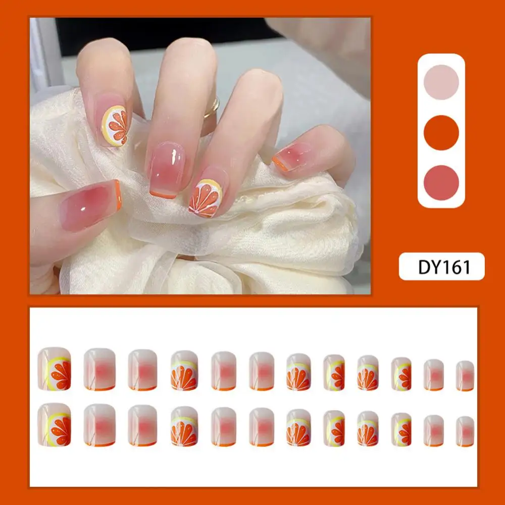 

24pcs/set False Nails Short Press On Fake Nails Full Cover Reusable Many Designs Fake Nail Heart Fruit Flower Cute False Nails