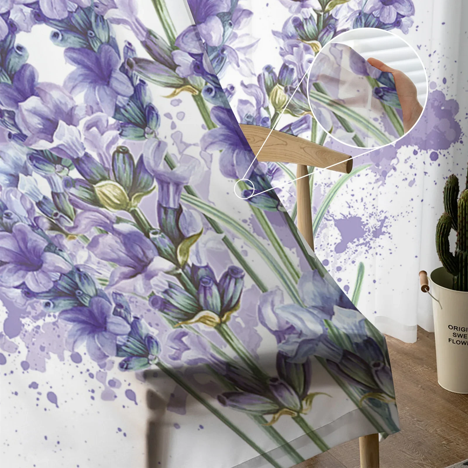 Фиолетовый цветок лаванда стрекоза белые тюлевые шторы для гостиной кухни