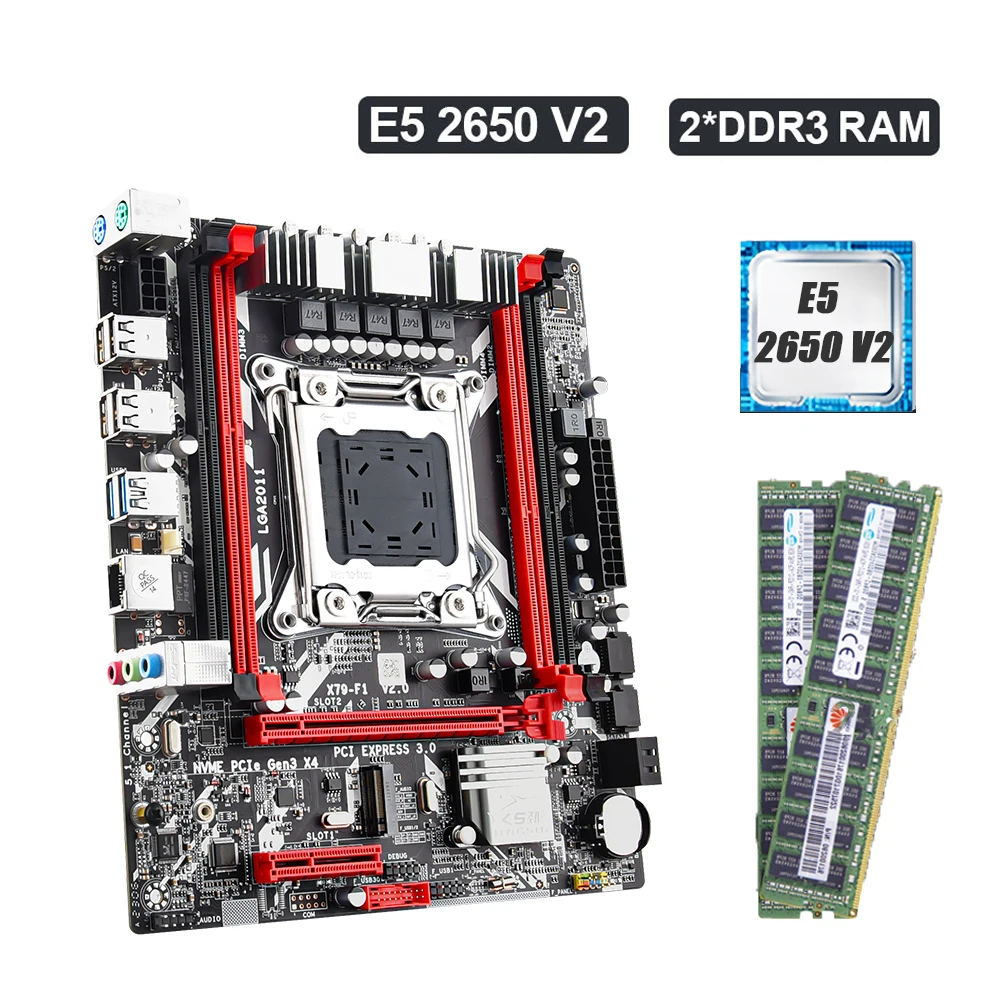 X79 Motherboard Combo Set LGA2011 with E5 2650 V2 16GB DDR3 RAM Support NVME M.2 SSD Server Kit