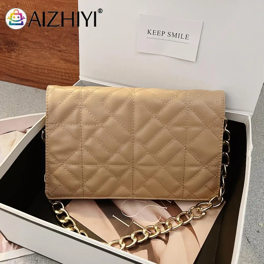 

Women PU Leather Diamond Lattice Shoulder Bag Embroidery Thread Solid Color HandbagSmall Flap Designer Clutch Bag
