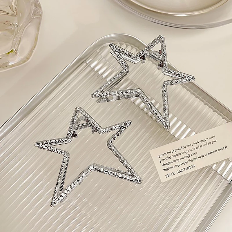 

Metal Five-pointed Star Women Hairpin Small Heart-shaped Shark Hair Claw Clip Frosted Hollow Hair Claw Shark Hair Styling Tool