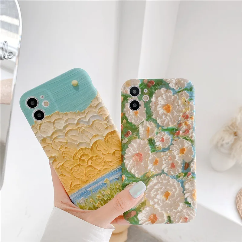 

Suitable for Apple 12 Mobile Phone Shell 12pro Oil Painting Max Flower 11pro Fashion New Product X/xr All-inclusive 8/7 Shell