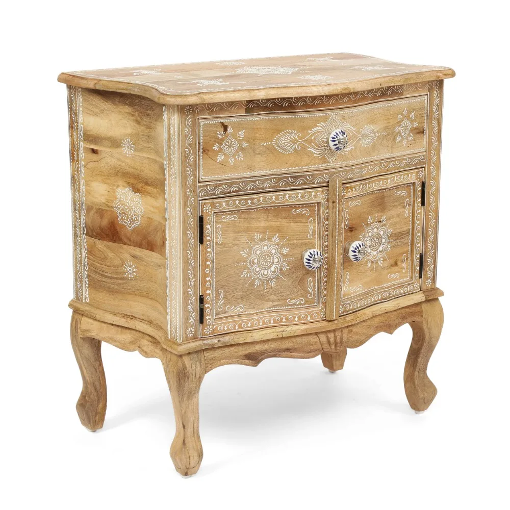 

Noble House Newnan Mango Wood Handcrafted Cabinet, Natural and White