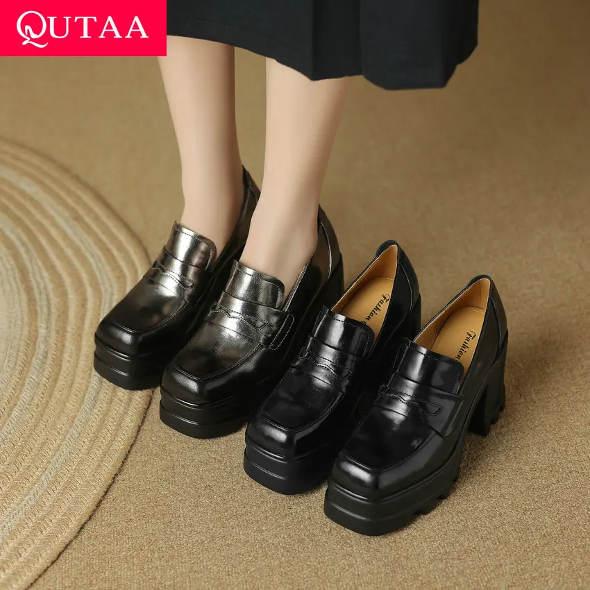QUTAA/2024 женские туфли-лодочки на высоком квадратном каблуке обувь с квадратным