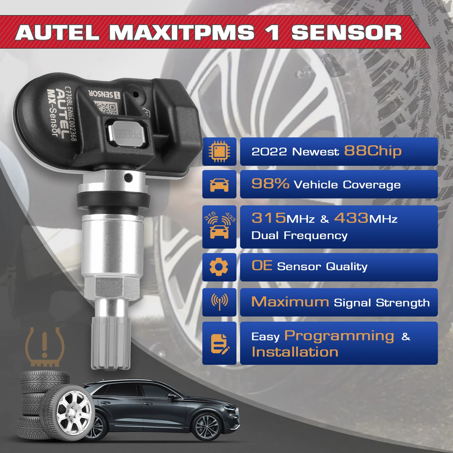 Autel 2 в 1 MX-Sensor s TPMS Датчик автомобильных шин 433 МГц 315 клон-able Программируемый датчик