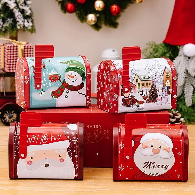 Create Brilliant Color Celebration Gift Tin Box Festive Christmas Mailbox-shaped Ornament Box Xmas Decor