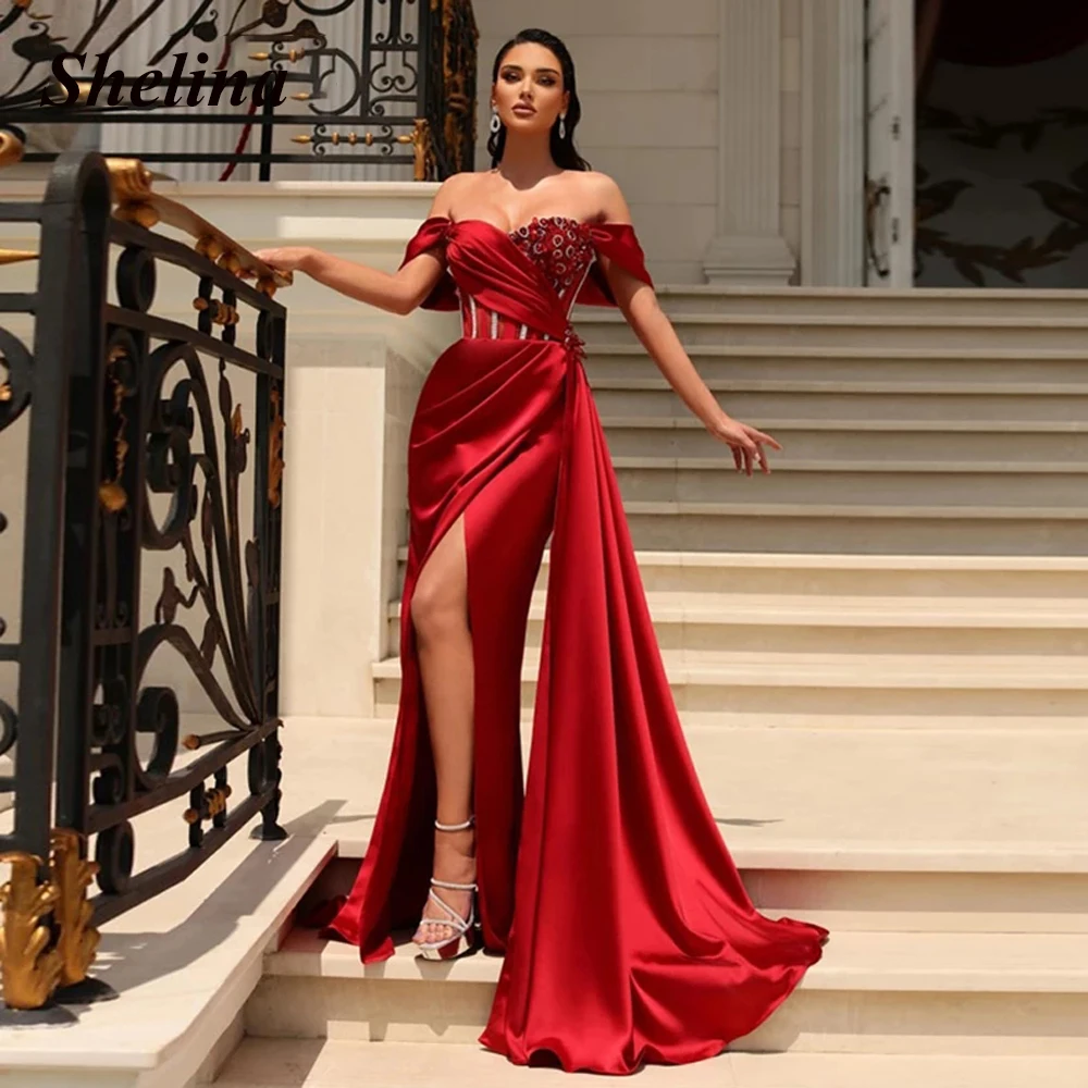 

Exquisite Evening Gowns For Women Sweetheart Off the Shoulder Backless Rhinestone Prom Dress Vestidos Robes De Soirée Customised