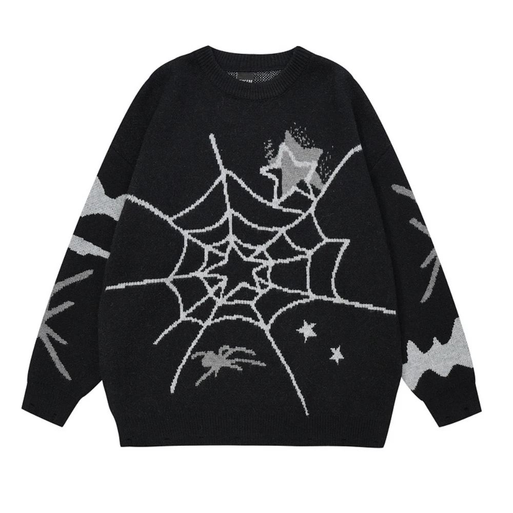 

Spider Web Graphic Y2k Women Sweater Streetwear Goth Oversized Anime Tops Harajuku Fashion Knitted Vintage Sweaters 2023 Winter