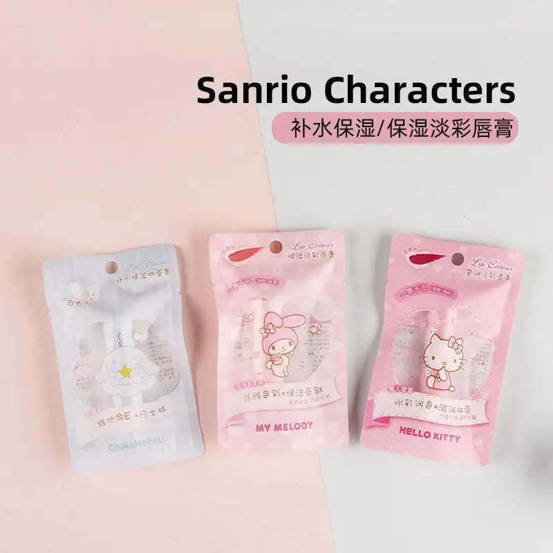 

Kawaii Sanrios Lip Balm Cute Hellow Kittys My Melody Cinnamoroll Cartoon Light Color Moisturizing Lip Balm Toys for Girls Gift