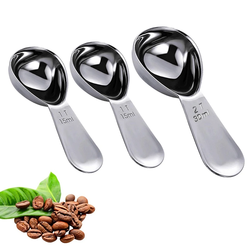 

3 Pack Stainless Steel Coffee Scoop Set (15Ml And 30Ml) Exact Measuring Spoons For Coffee Bean, Tea, Sugar, Flour