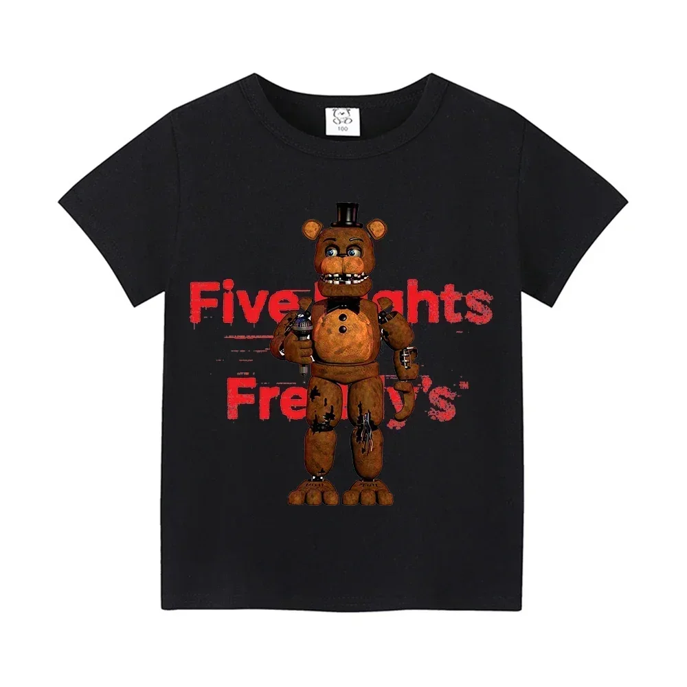 Фото Короткая рубашка на тему Five Nights Freddys, одежда с принтом Fnafs, кавайные топы с короткими рукавами для мальчиков с героями мультфильмов, детская футболка, одежда, подарок на день рождения №3
