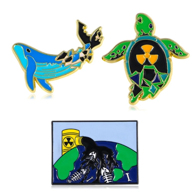 

E0BF Boycott Nuclear Wastewater Brooch Lapel Pin Marine Ecology Support Badge