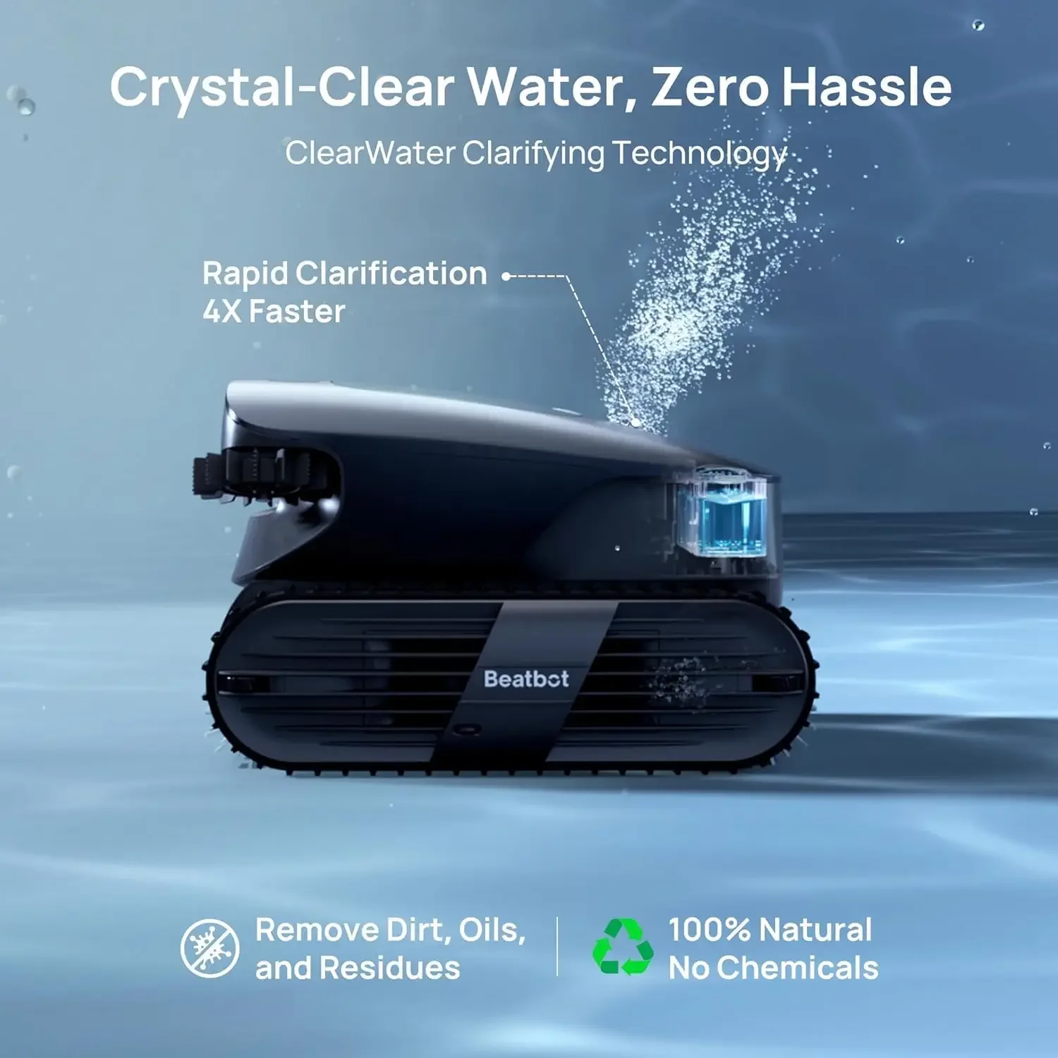 Фото Умный беспроводной робот-пылесос для бассейнов Beatbot AquaSense 2 Ultra с AI-камерой и картографированием, 5-в-1, скиммер, очиститель воды, зеленый №5