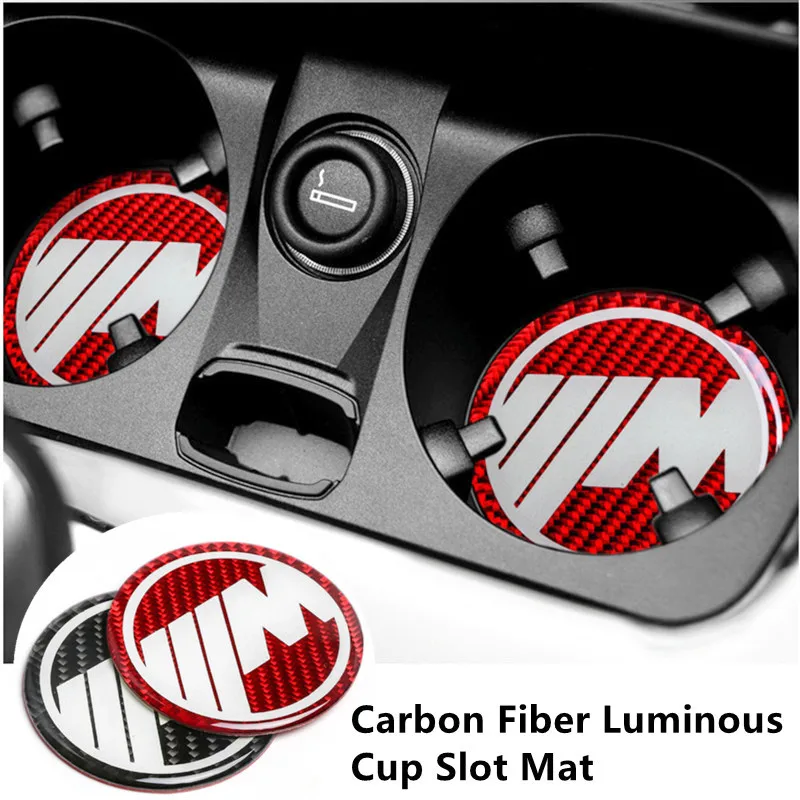 

2Pcs Carbon Fiber Luminous Car Coaster Water Cup Slot Non-Slip Mat Cup Holder Pad For BMW Car Styling Interior Accessories