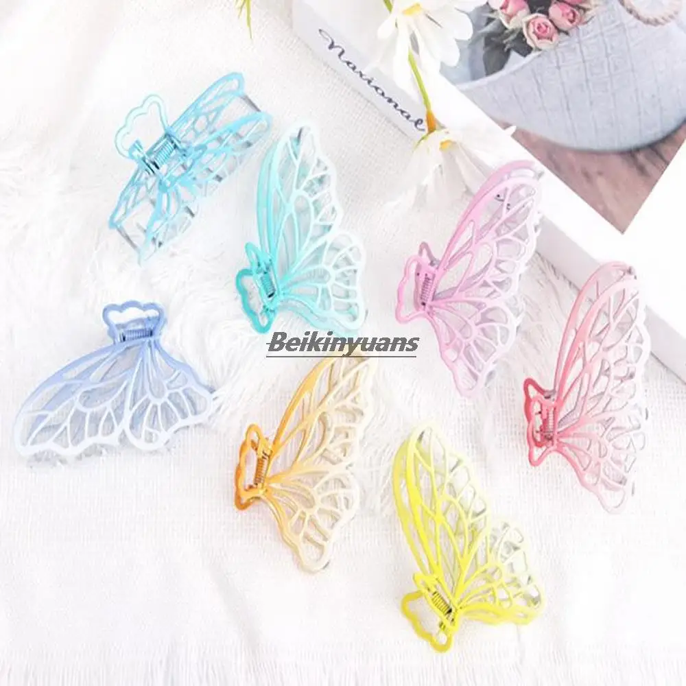 

Новинка, большой металлический зажим в Корейском стиле с бабочкой и градиентом, зажим в виде акулы для лета