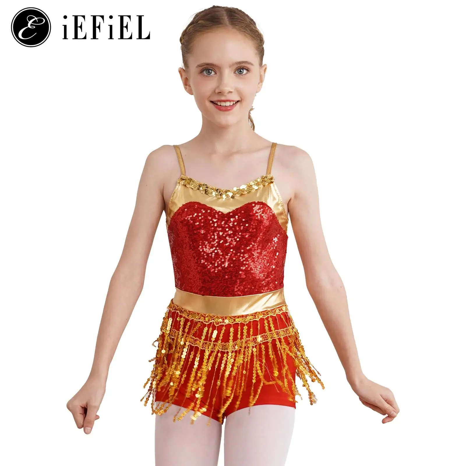 Трико для латиноамериканских танцев с блестками и бахромой девочек