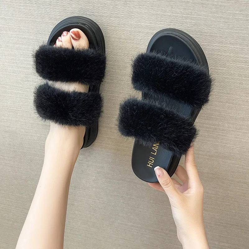 

Тапки женские меховые на толстой подошве, летняя верхняя одежда в Корейском стиле, домашние современные тапочки, шлепанцы