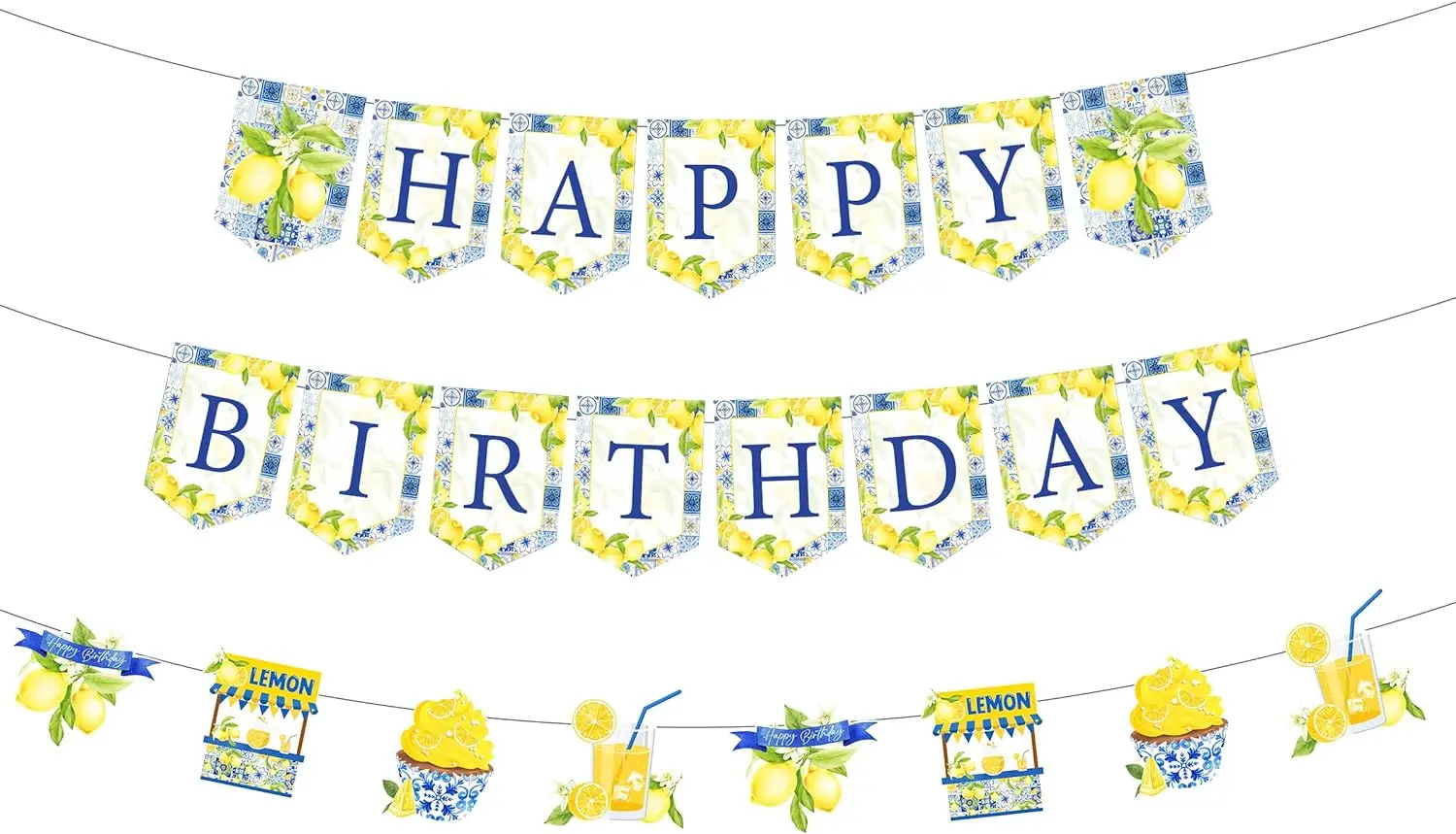 Лимонный баннер на день рождения с гирляндой лимоном и украшениями Капри
