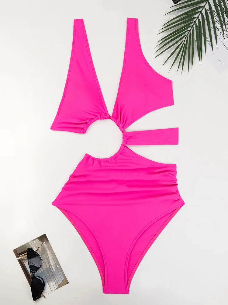 COOBBU сексуальные цельные костюмы с вырезами однотонный купальный костюм