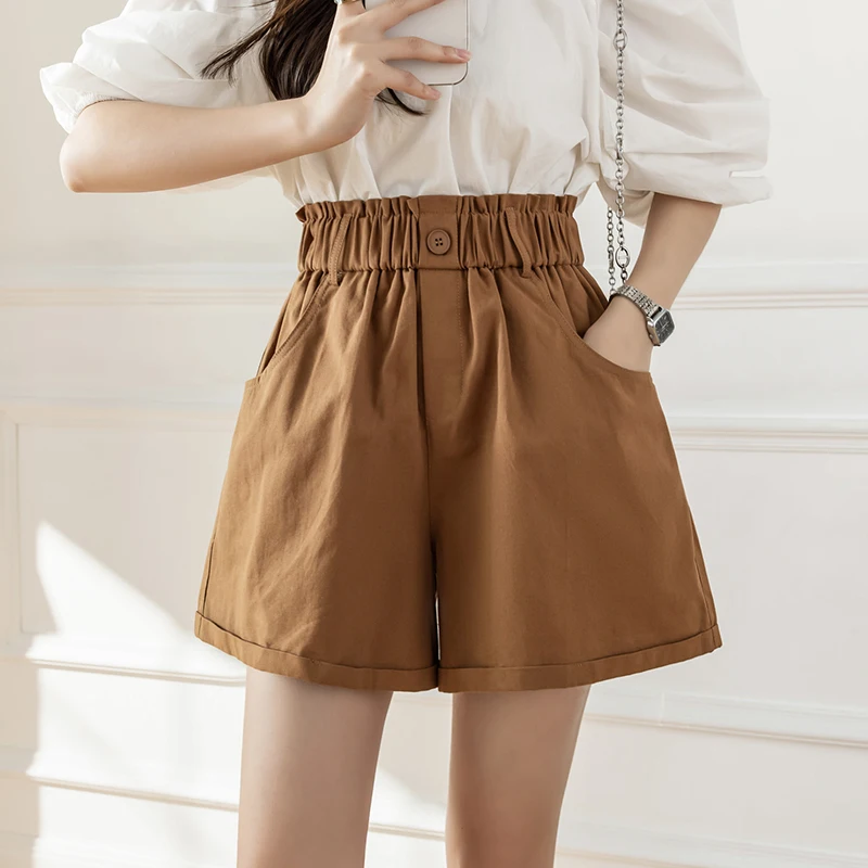 

Elastic High Waist Wide Leg Casual Suit Shorts Women's Spring Summer New Hot Girl Street Vintage A-line Black Shorts Female