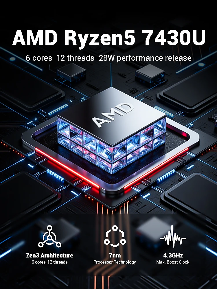 Фото Ноутбук Firebat AS1 AMD Ryzen5 7430u, процессор 15,6 дюйма, 16 ГБ ОЗУ, SSD, 512 ГБ, легкий бизнес-компьютер, Windows, ноутбук BT5.2 WiFi6 №2
