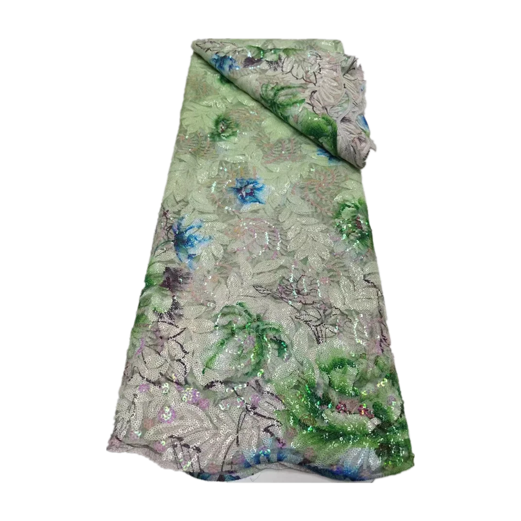 

Африканское вышитое кружево в тюле, материал с блестками, французская сетка, свадебная кружевная ткань 2022 5 ярдов YQXN18