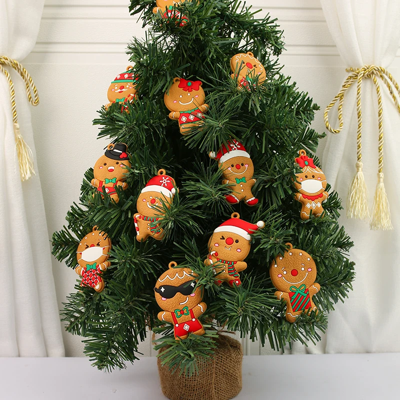 6pcs/lot Mini Gingerbread Man Christmas Ornaments Deer Snowman Chrismas Tree Pendant Decoration New Year Decor Party Supplies