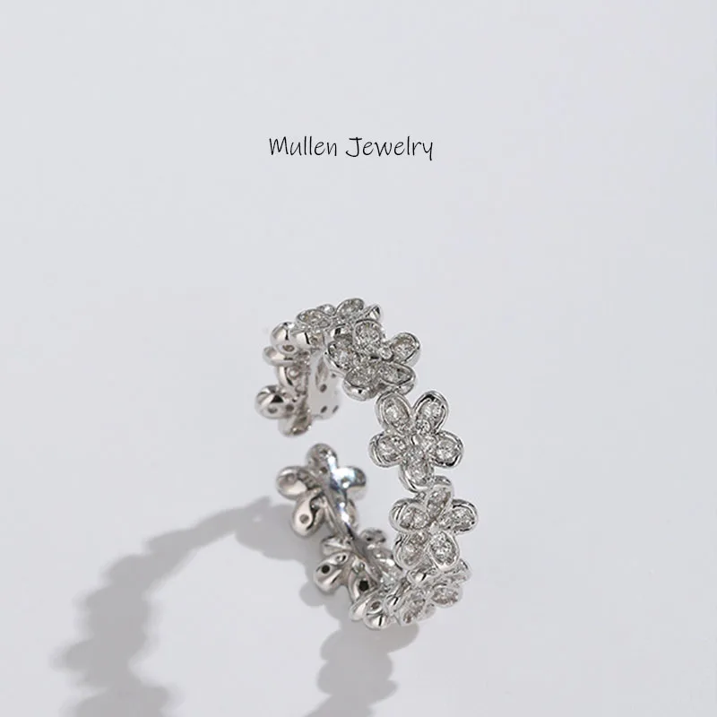 

925 Flower Sterling Silver Rings For Women Resizable Handmade Bague Femme Argent Accesorios Fine Jewelry Wedding Party