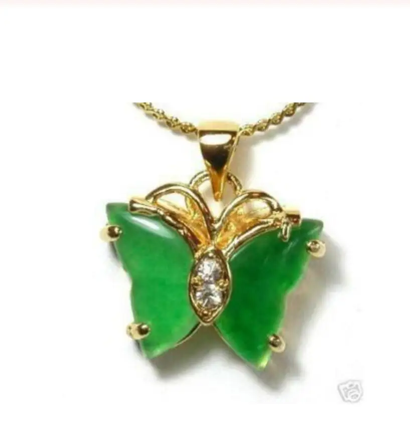 

Chinese Green Jade stone Butterfly Pendant & Necklace