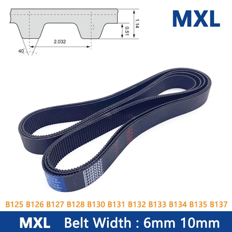 

1pc MXL Timing Belt Width 6/10mm Rubber Closed Synchronous Drive Belt B125 B126 B127 B128 B130 B131 B132 B133 B134 B135 B137MXL