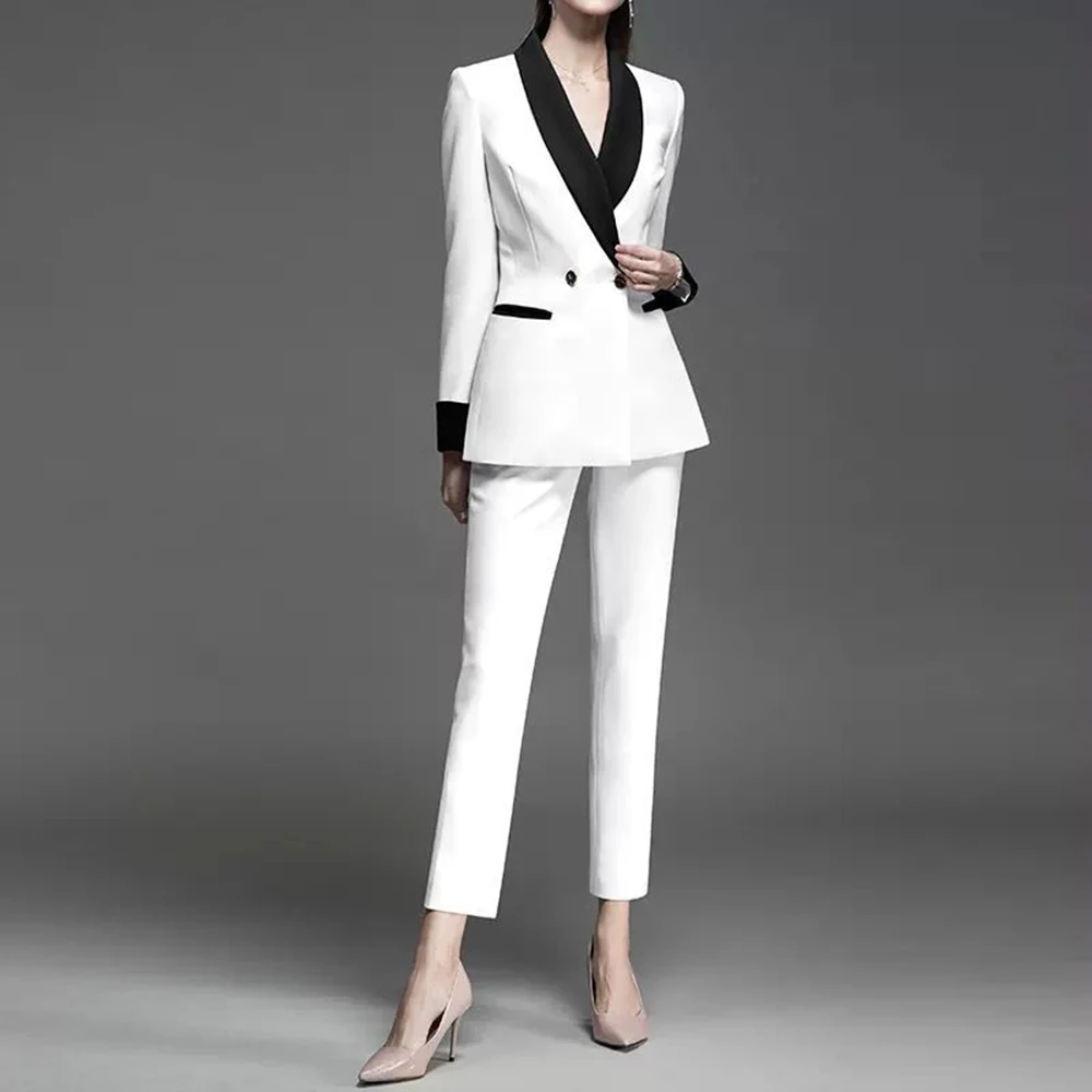 Women New Spring V Neck Single Breasted Blazer & Pants Set Long Suit Elegant 2 Piece Outfits Women Blazer Coat Elegant