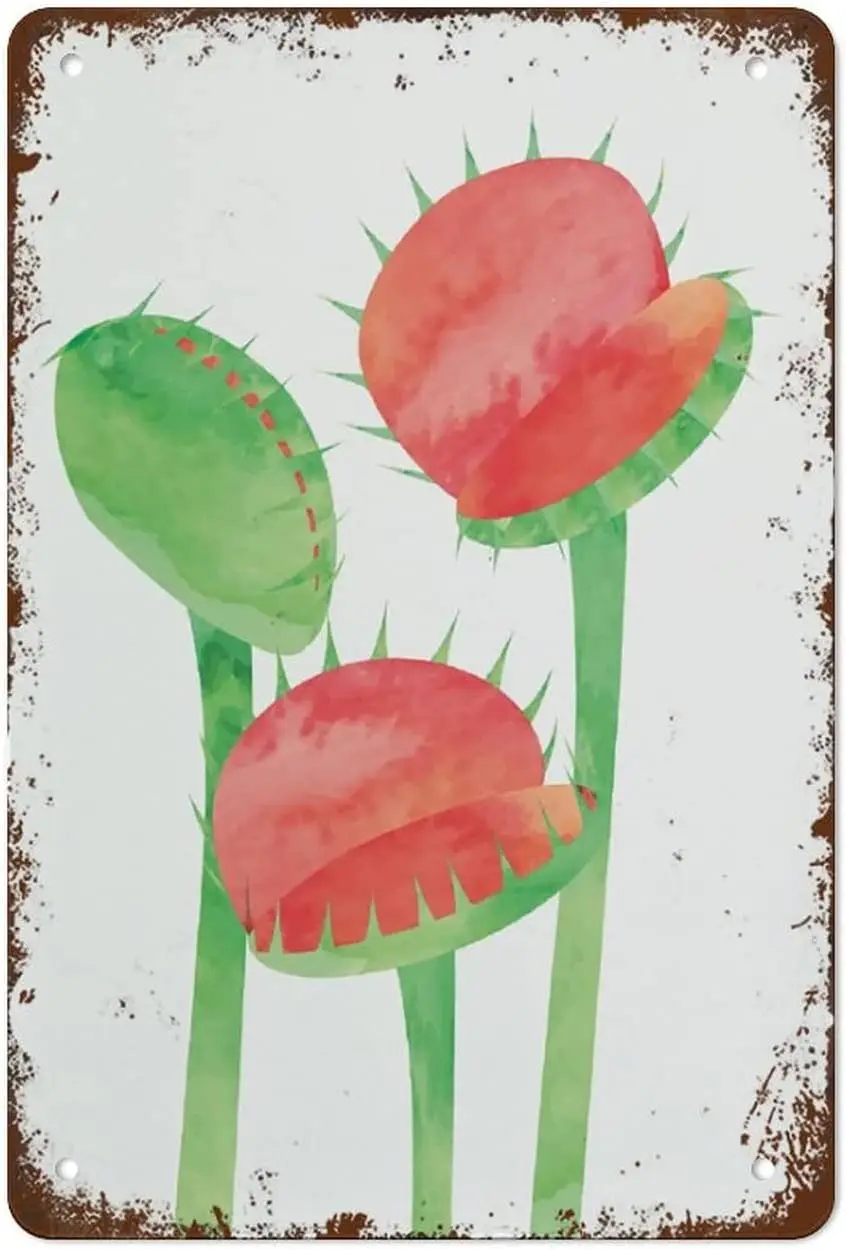 Crnvoro Plnts Wtercolor Gllery Wll Flyctcher Decor Smple Vntge Tn Sgn Metl Relx Stress Relef G