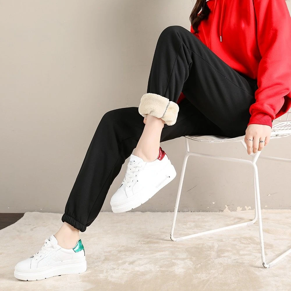 

[Plush and Thicken] Autumn and Winter New Lamb Fleece Sweatpants Women's Korean Casual Cotton Pants Harun Pants