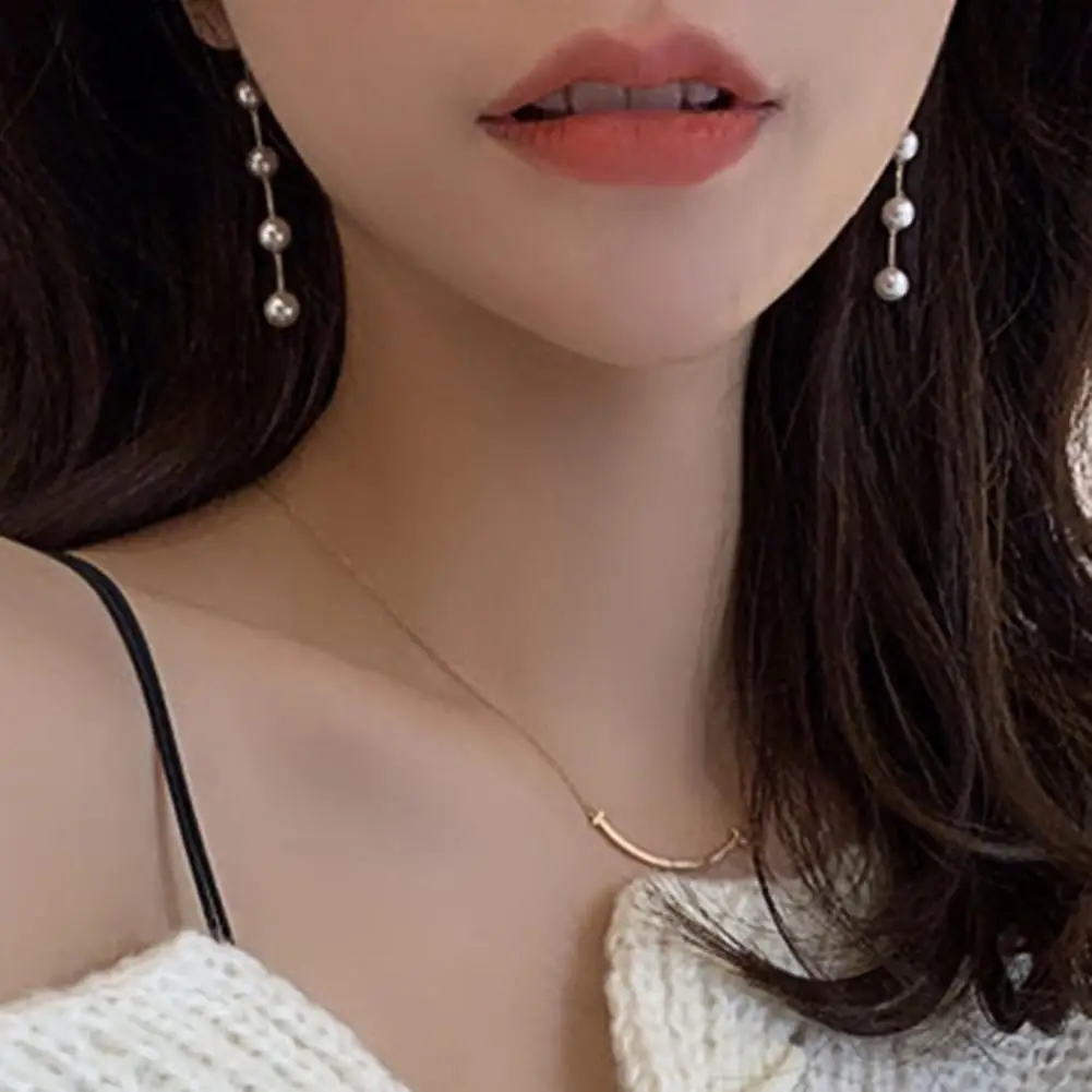 

Ear Studs Faux Pearl Temperament Women Korean Style Tassel Earrings for Date