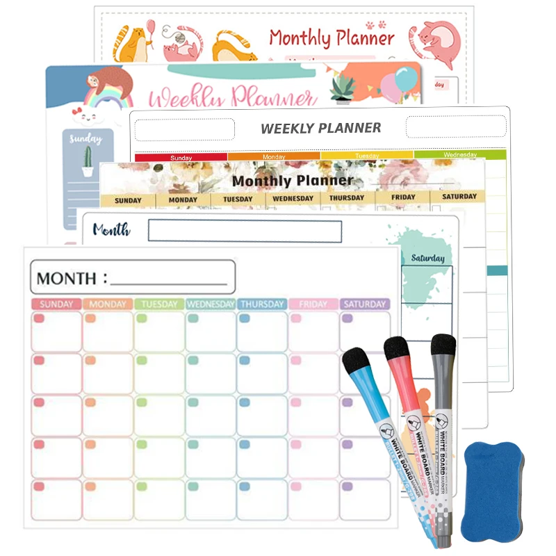 Magnetic Weekly Planner Monthly Calendar Board for Kitcher Fridge Magnet Sticker Dry Erase Whiteboard for Kid Family Educational
