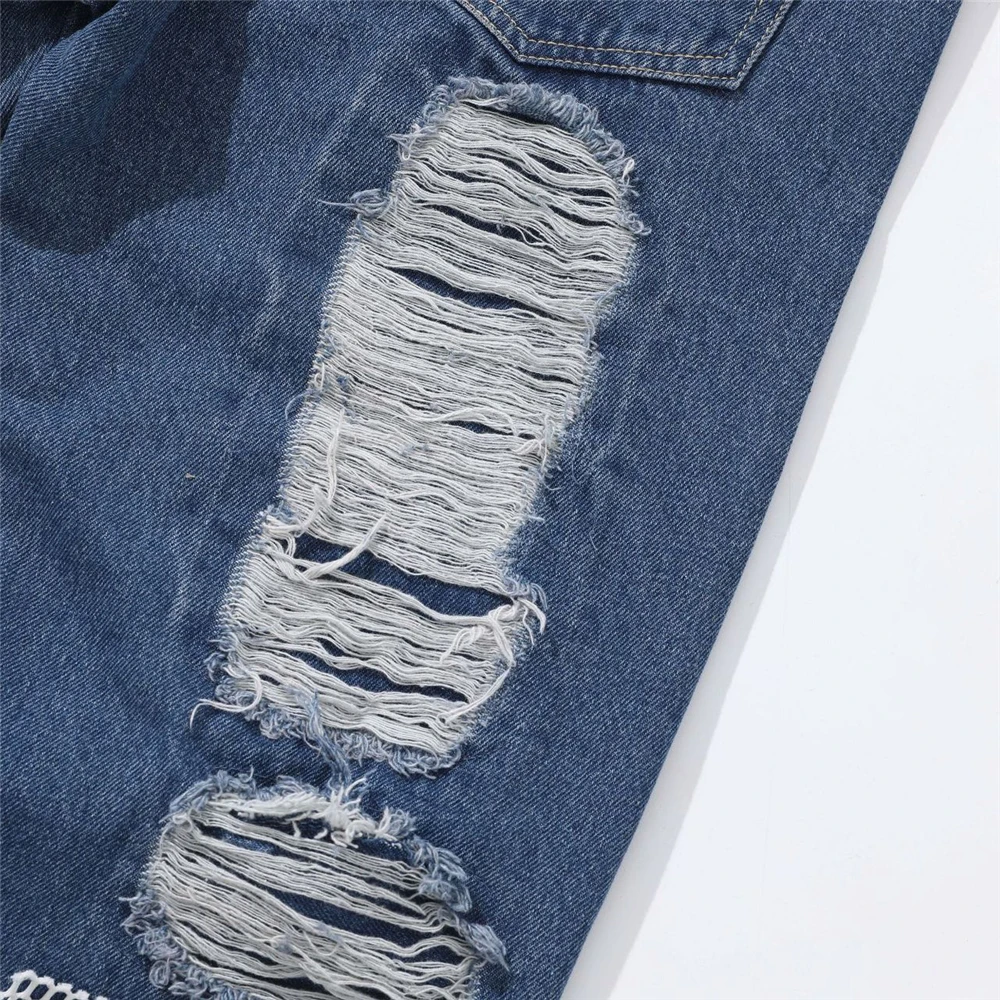 Vintage Denim Pants 2023 Men Streetwear Retro Ripped Grid Patchwork Denim Pant Jeans HipHip Casual Joggers Trousers Jeans