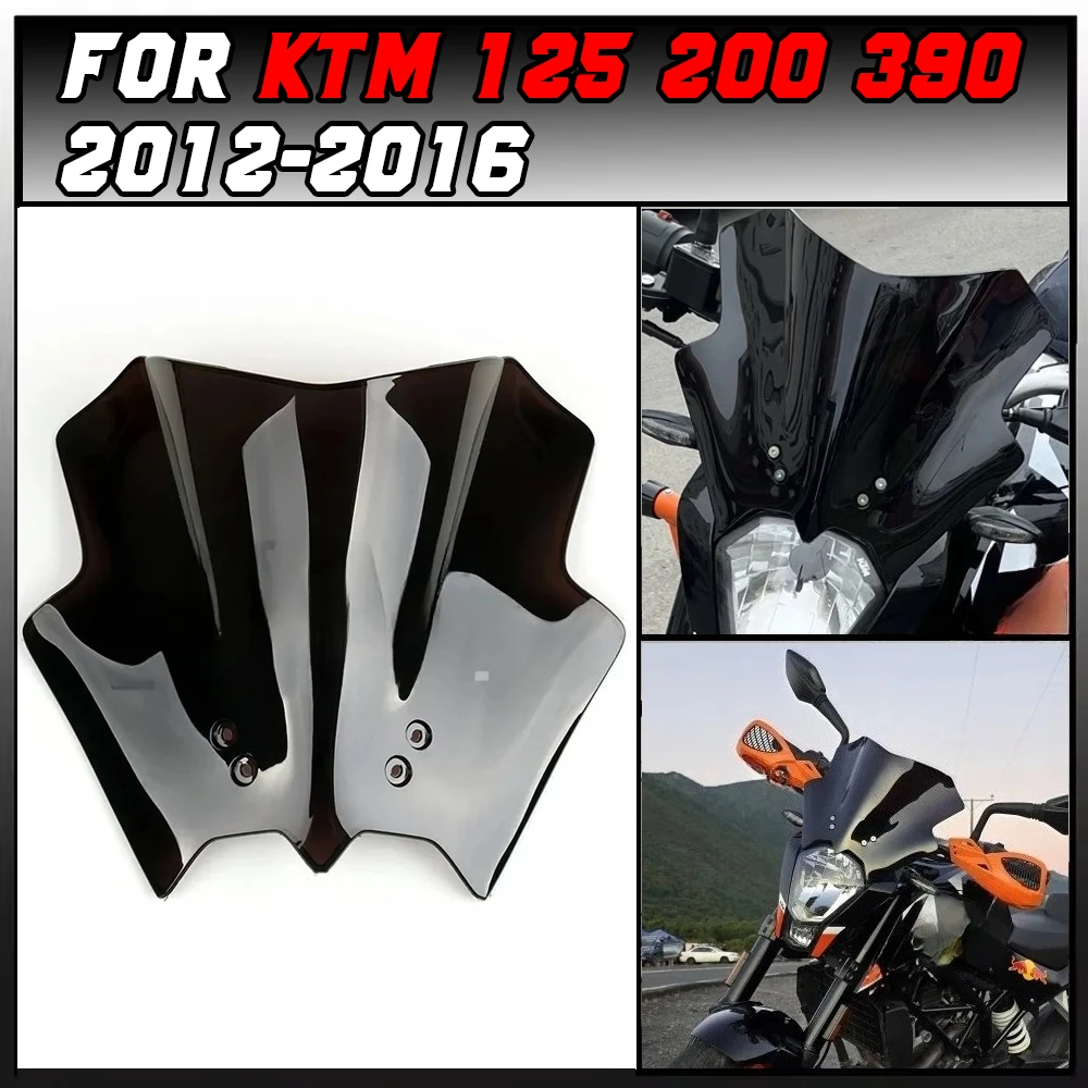 Фото Ветровое стекло (двойная баллонная панель) для мотоциклов K-TM DUKE 125, 200, 390 (черное, 2012-2016 г.в.) №1