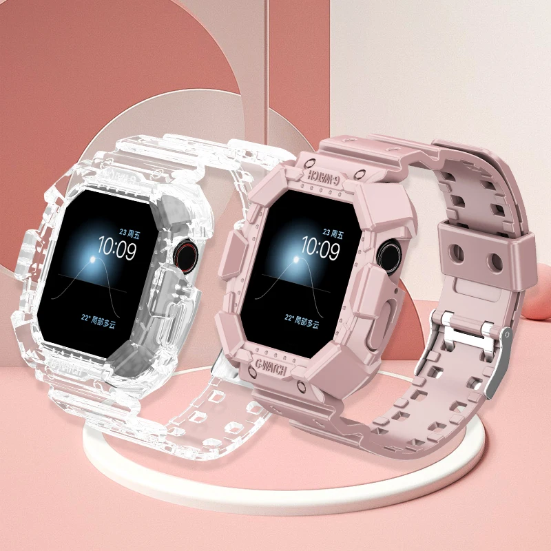 

Чехол + прозрачный силиконовый спортивный ремешок для Apple Watch 38/40/42/44 мм, ремешок для IWatch Series SE 6 5 4 3, ремешки для часов