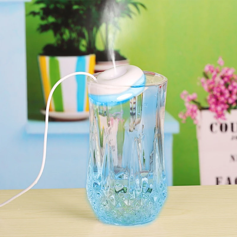 

Мини-USB-увлажнитель воздуха в форме пончика с красочными лампочками, портативный очиститель воздуха для дома и автомобиля