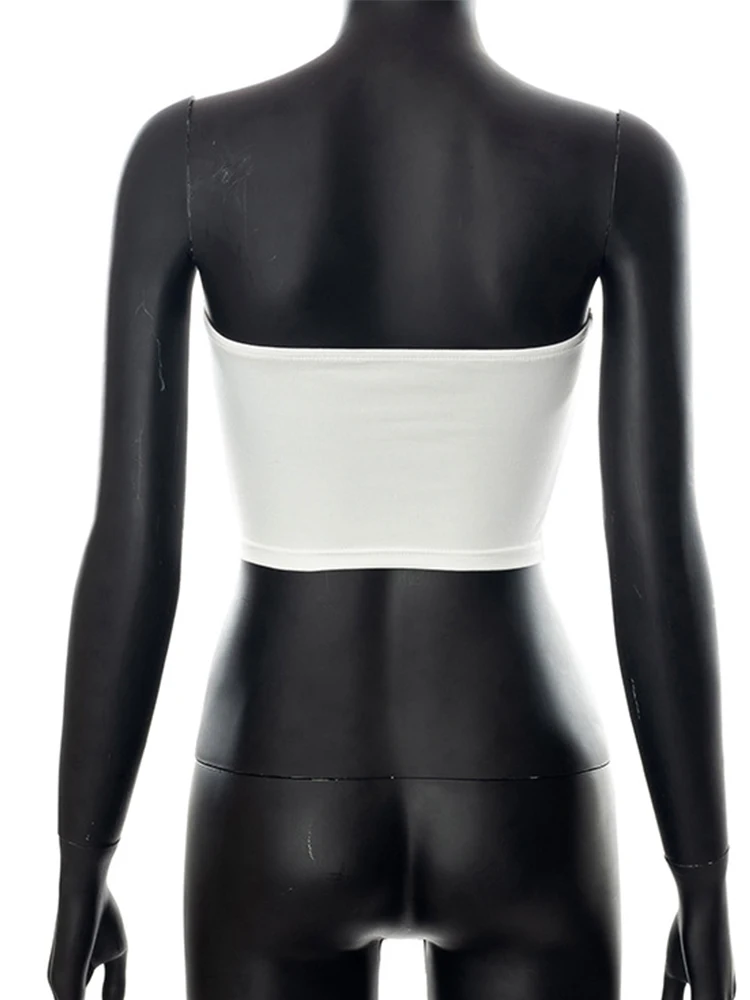 ArtSu Printed Strapless White Tube Top Women Sleeveless Backless Sexy Crop Tops Summer Bandeau Top Cami Streetwear Tanks Vests